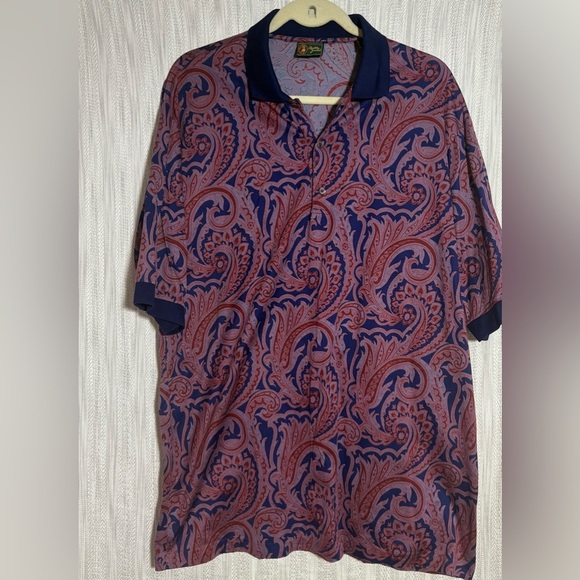 Bobby Jones Navy and Red Paisley Polo Shirt size L - Picture 1 of 4